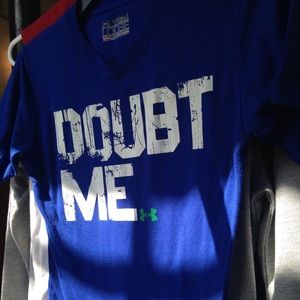 Under armour Boys loose small blue "doubt me" tee